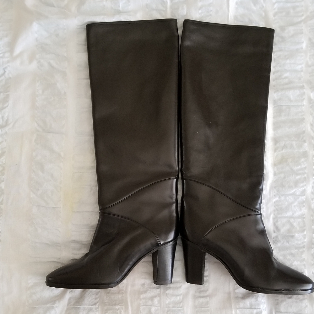 Davide Italian leather knee height boots black